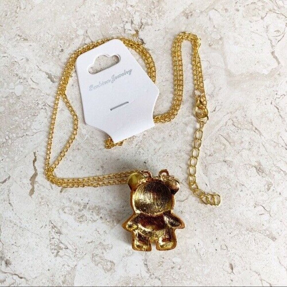 PANDA BEAR Pendant Necklace NEW Black White Rhinestone Green Eyes Gold Chain NWT - Picture 7 of 7